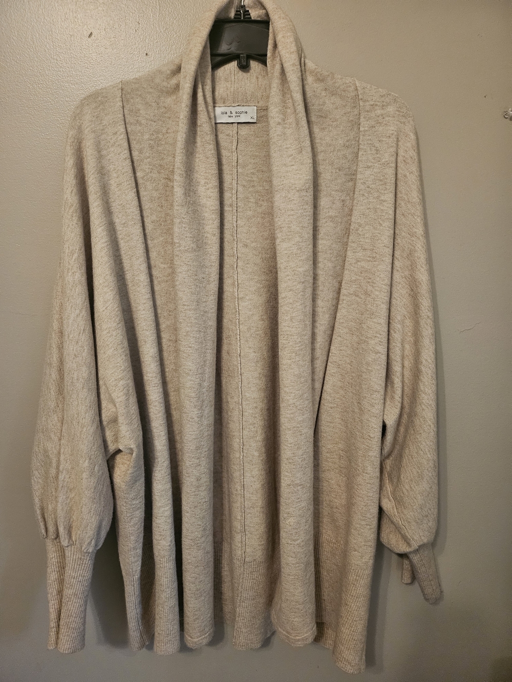 Lola & Sophie Heathered Beige Open-Front Cardigan